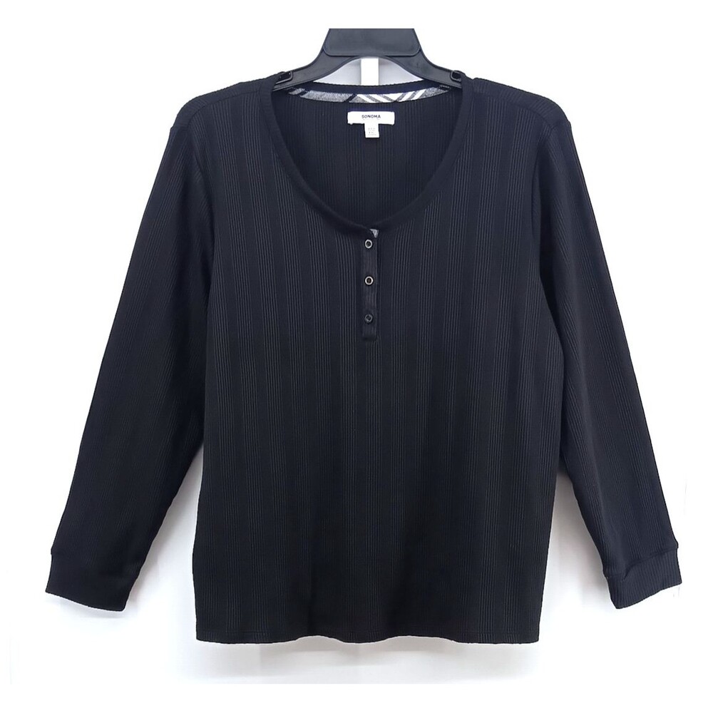 Sonoma Shirt Women Plus Size XXL Black Henley Ribbed Long Sleeve Knit Top NWT